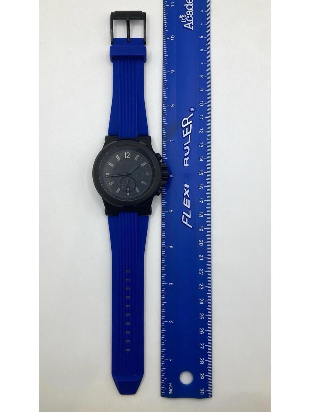 Men’s Michael Kors Dylan Blackout Chronograph 48mm Blue Silicone Band Watch Runs - Picture 4 of 9